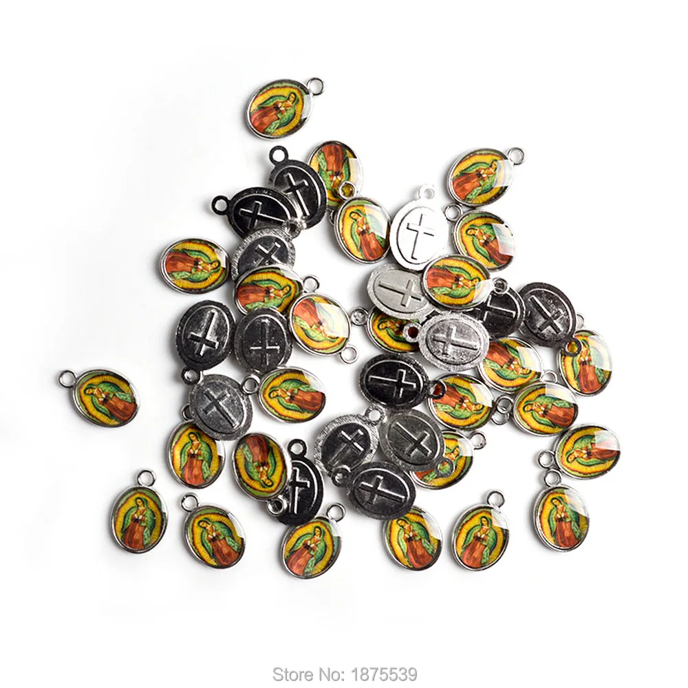 RQ162-12 Маленькие Католические медали с цветными фигурами святого Иисуса сердца Mary Lourdes много различных фотографий - Окраска металла: RQ162-12