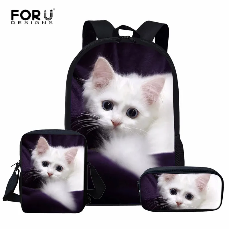 FORUDESIGNS/Животные, волк, кошка, принт, 3 шт., школьная сумка для девочек, детский рюкзак для детского сада, японский школьный рюкзак, студенческие Мультяшные сумки для книг