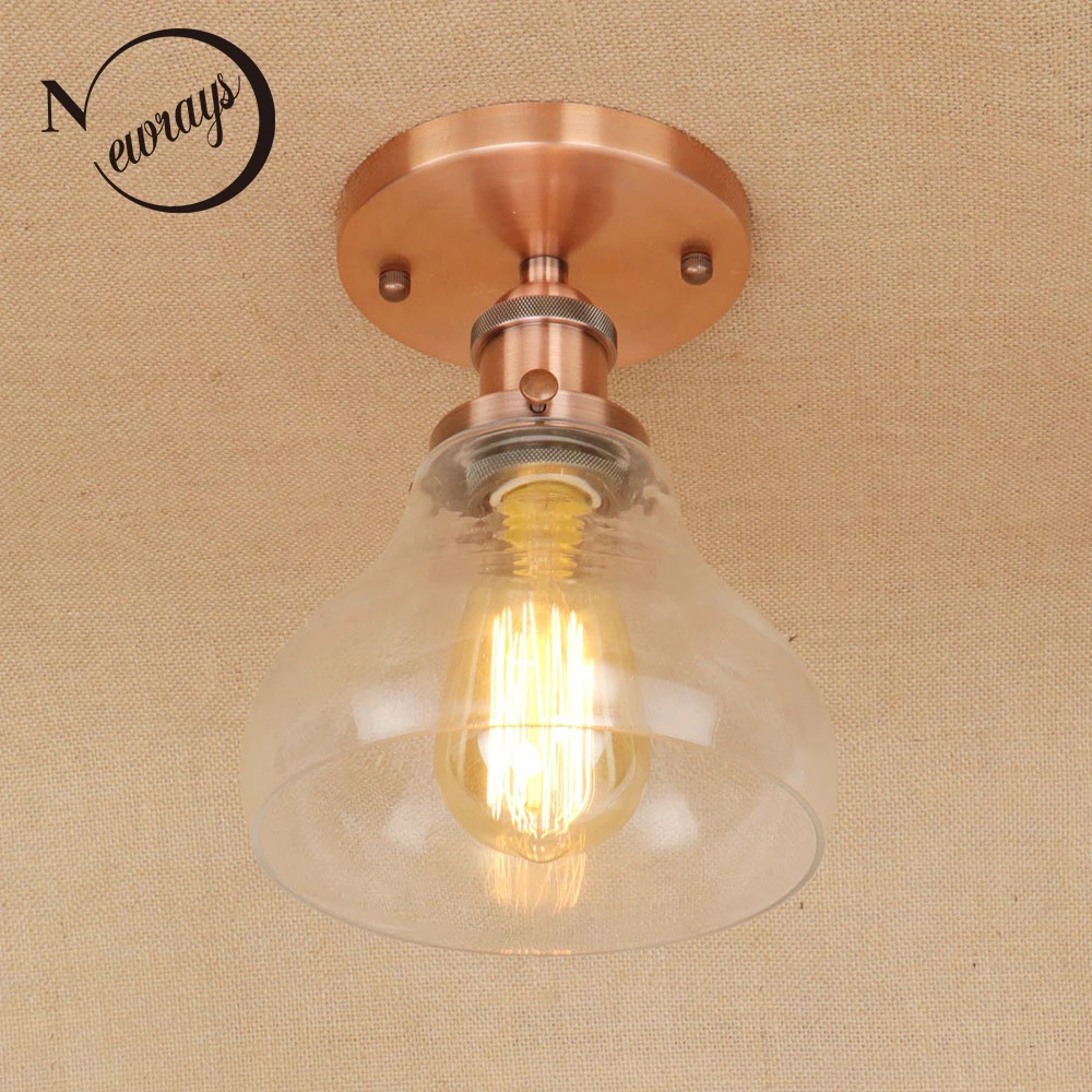 Лофт Ретро Железный стеклянный абажур черная потолочная лампа LED E27 потолочные