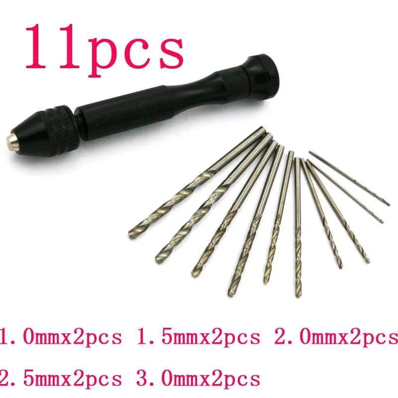 

High quality 11pcs manual drilling tool core aluminium alloy drill hand twist mini bit 1mm/1.5mm/2mm/2.5mm/3mm