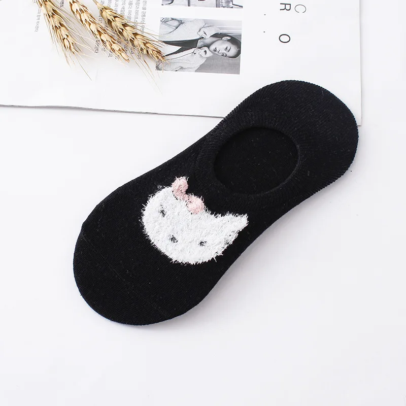 Женские хлопковые нескользящие силиконовые Летние Носки с рисунком котенка