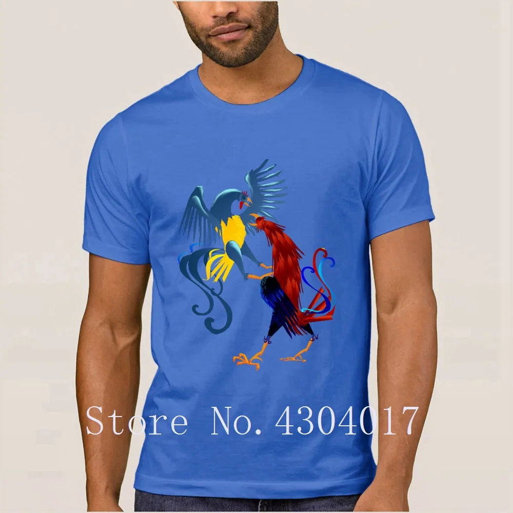 Two Colorful Fighting Roosters T-Shirt For Men Short Sleeve Letters Humor Streetwear Hombre Cotton Slogan Pop Top Tee | Мужская одежда