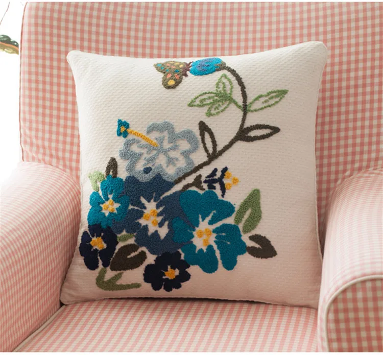 Handmade Emroidered Colorful Flowers Sofa Back Cushion Cover Beautiful Cotton Linen for Home/Car Decor | Дом и сад