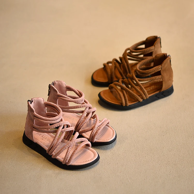 2017 летние коричневые винтажные сандалии гладиаторы для маленьких девочек