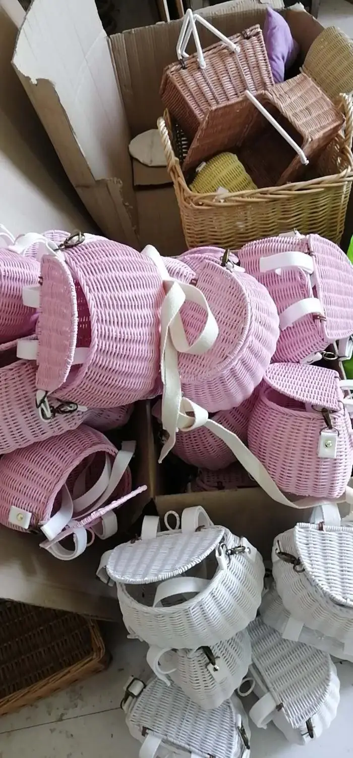 Pink Color В виде велосипеда из ротанга корзина для хранения детей милая Корзина для пикника Плетеный соломенный рюкзак многофункциональный для девочек Детская летняя пляжная сумка на плечо - Цвет: Pink Color