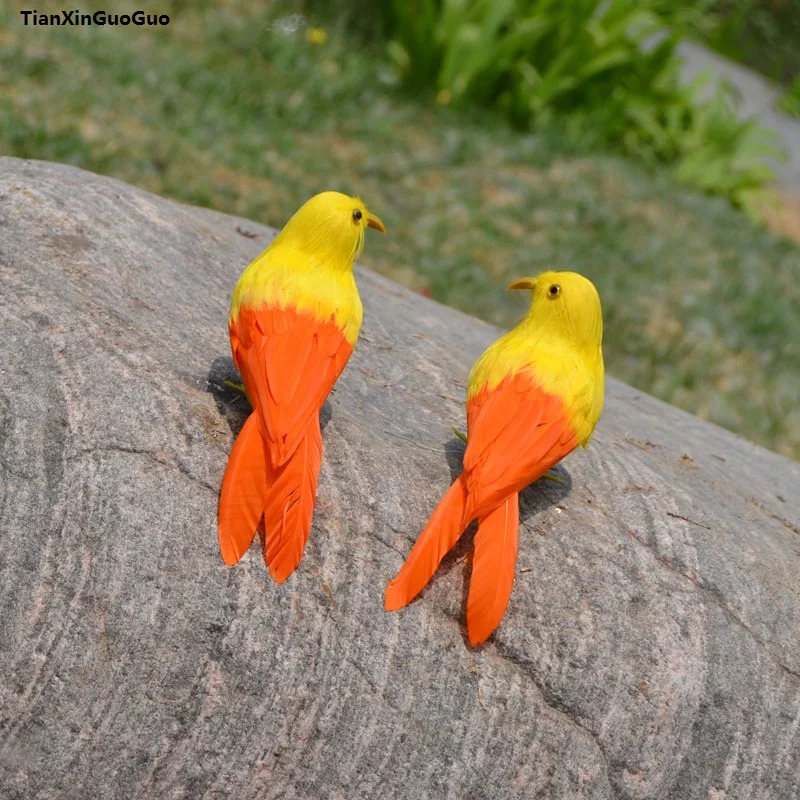 

about 13cm beautiful birds hard model polyethylene&feathers couples bird one pair handicraft garden decoration gift s1099