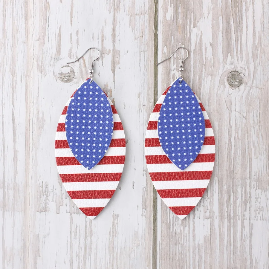 Женские кожаные висячие серьги в форме маркиза со звездами и полосками подарок