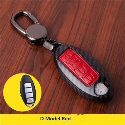 D Model red Карбоновый Автомобильный ключ чехол для Nissan Teana X-Trail Qashqai Livina Sylphy Tiida Sunny марта Мурано Geniss Juke Almera Максим - Название цвета: D Model red