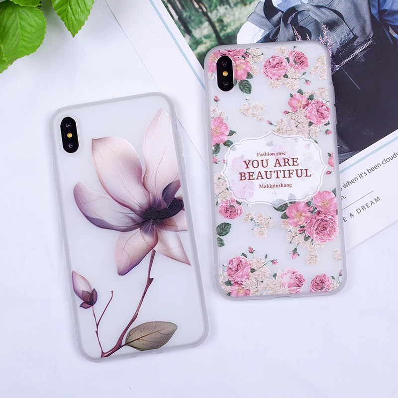 Подходящий чехол для iPhone XS милые цветные чехлы с рельефными цветами Max XR мягкие