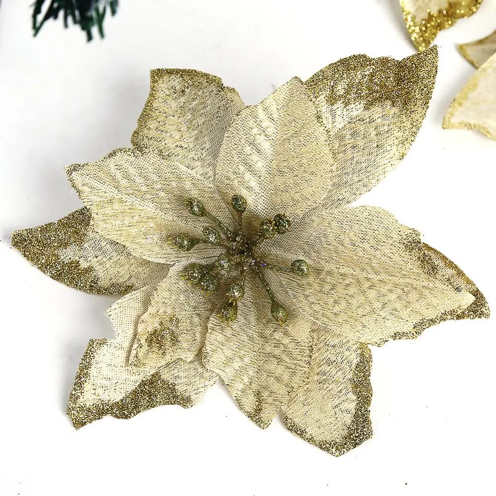 Рождественские цветы с флокировкой украшение на рождественскую елку кулон 13 см