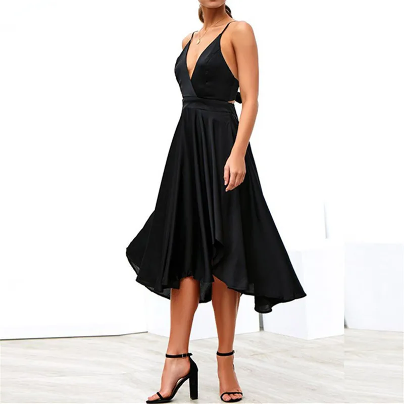 2019 новое летнее соблазнительное с открытой спиной платье на бретельках шов