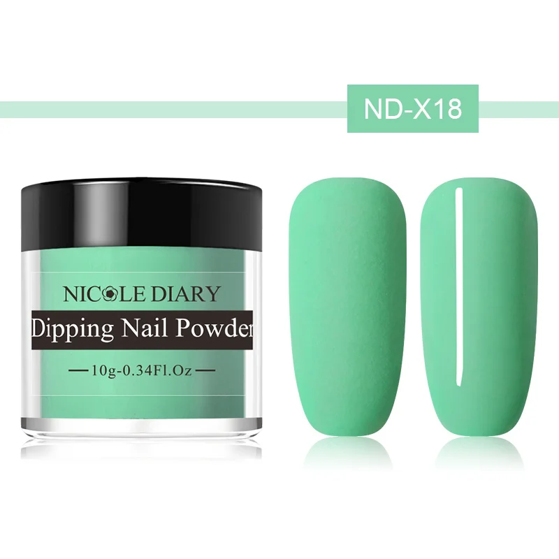 ND-X18 NICOLE Дневник 10 г матовый цвет окунания ногтей порошок натуральный сухой дизайн ногтей украшения без лампы лечения Ногтей Пыли декорации - Цвет: ND-X18