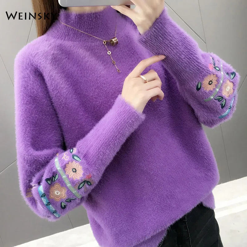 Фиолетовый Women Knitted Sweater And Pullovers Korean Fashion Style Turtleneck Sweaters Autumn And Winter New Wool Yellow Sweater - Цвет: Фиолетовый