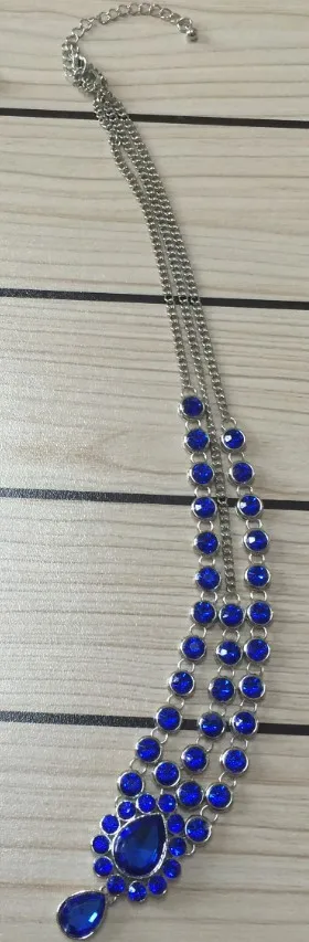 silver and full blue Ручной Работы Kundan синие камни волос цепь для головы цепи свадебные украшения - Окраска металла: silver and full blue