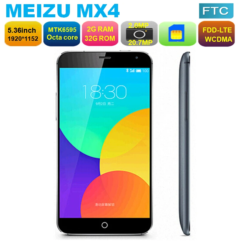 Оригинал Meizu MX4 4 г LTE сотовый телефон MTK6595 Octa ядро 2 ГБ оперативной памяти 16 32 5.36 &quot