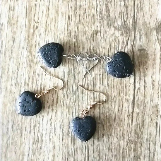shiying Dangle Charms Earrings Black heart Aromatherapy Lava Bead DIY Essential Oil Diffuser gold silver short long | Украшения и