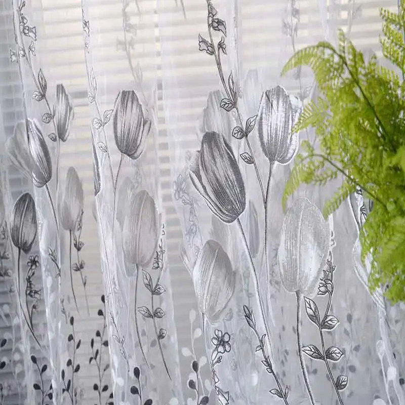 Тюльпаны с узором прозрачные Занавески от выгорания вуаль из тюля прозрачная