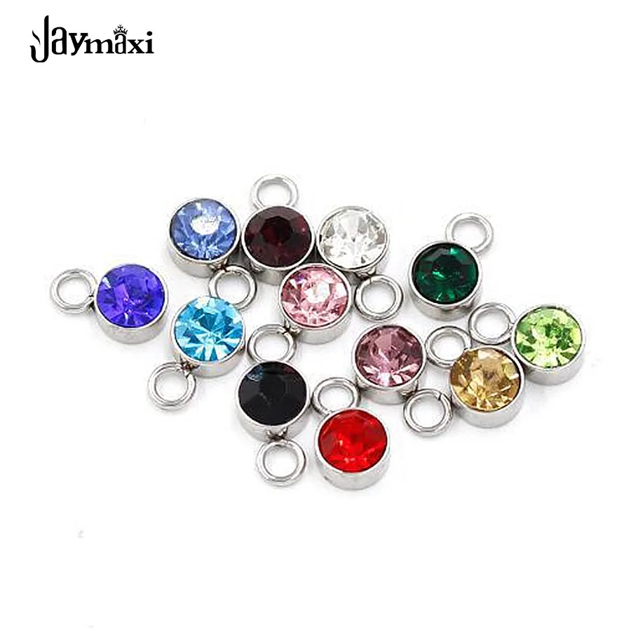 

Jaymaxi 6MM Rhinestones Birthstone Charms DIY Jewelry for Bacelet Necklace Stainless Steel 12 Colors 50Pieces/lot Wholesales