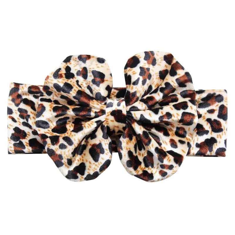 Wecute европейский и американский ребенок Leopard Детская повязка для волос бархат лук повязка младенческой головной убор для малышей тюрбан