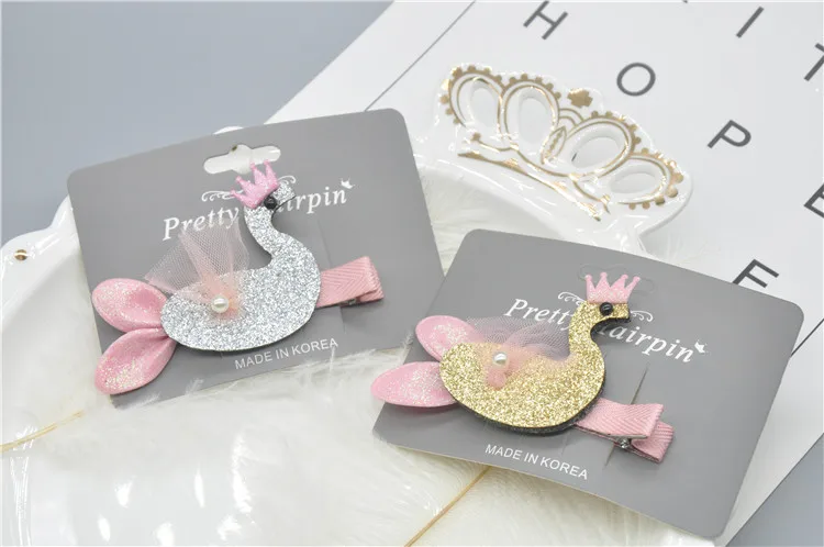 

Boutique 10pcs Fashion Cute Glitter Tiaras Swan Hairpins Solid Animal Bird Hair Clips Princess Headwear Hair Accessories