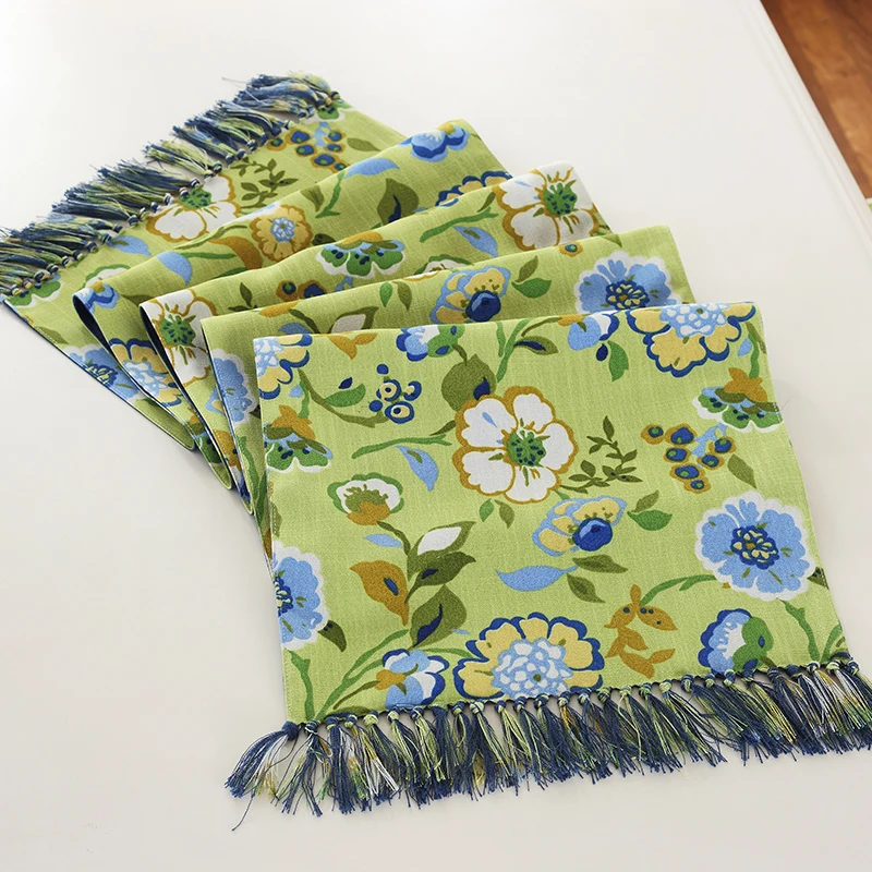 

Junwell Fashion Polyester Printing Table Runner Colorful With Hand-made Tassel Runner Table Cloth With Tassels Table Runner