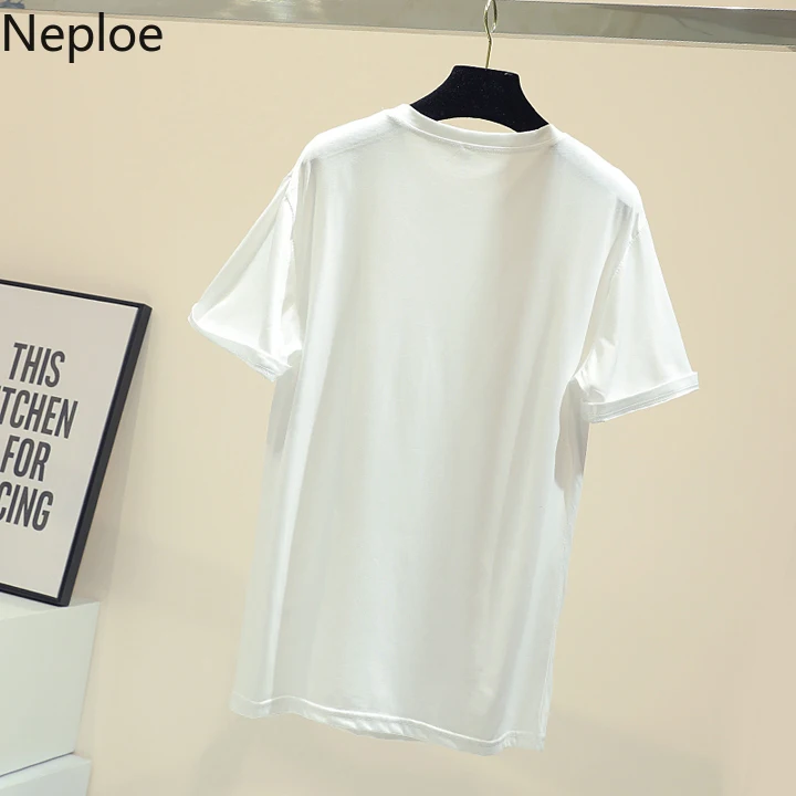 Neploe, летняя женская футболка с круглым вырезом, коротким рукавом, кисточками и звездами, женские топы, белые, черные, свободного размера плюс, Корейская футболка 39152