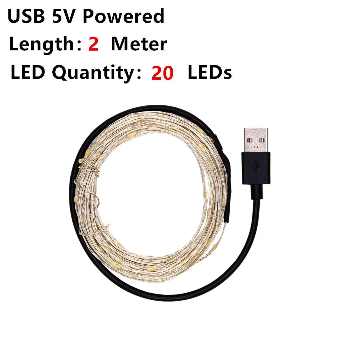 2M Silver Wire 5 в USB светодиодный светильник 10 м 5 м Медный Серебряный провод водонепроницаемый Сказочный светодиодный светильник на Рождество для свадебной вечеринки - Испускаемый цвет: 2M Silver Wire