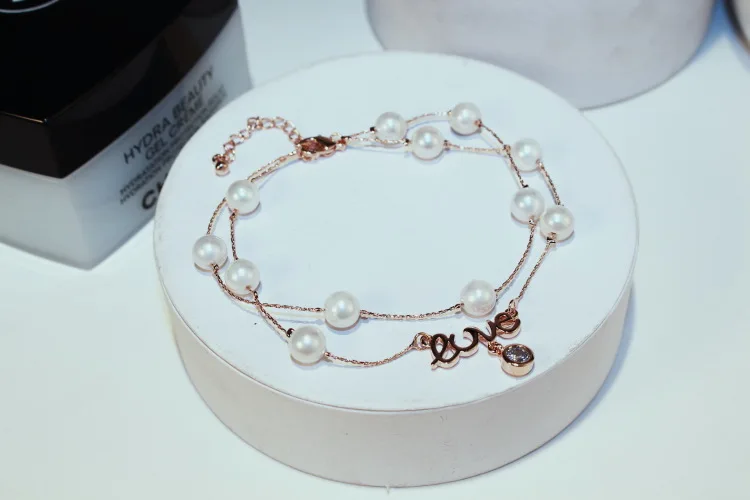 2018 Новое поступление любителей моды pearl браслет-цепочка двухслойные хрустальное