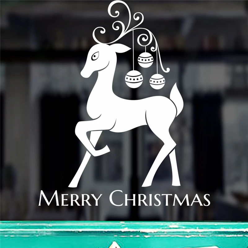 merry christmas wall stickers for kids rooms window home decor new year reindeer decals accessories vinyl mural art | Дом и сад