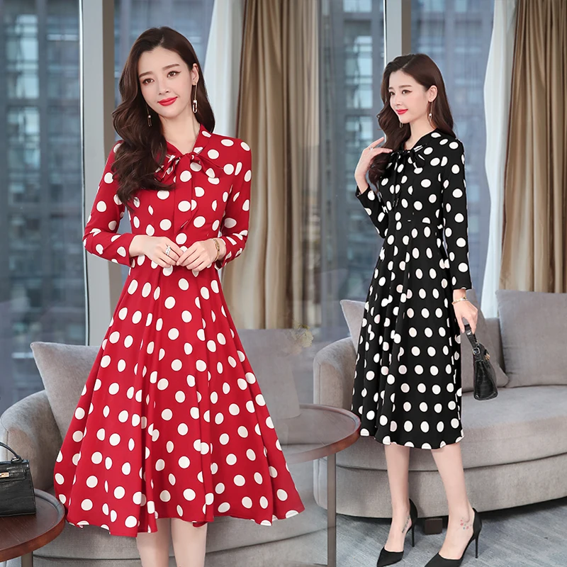 Женское Хлопковое платье в горошек Элегантное Длинное Платье стиле бохо с