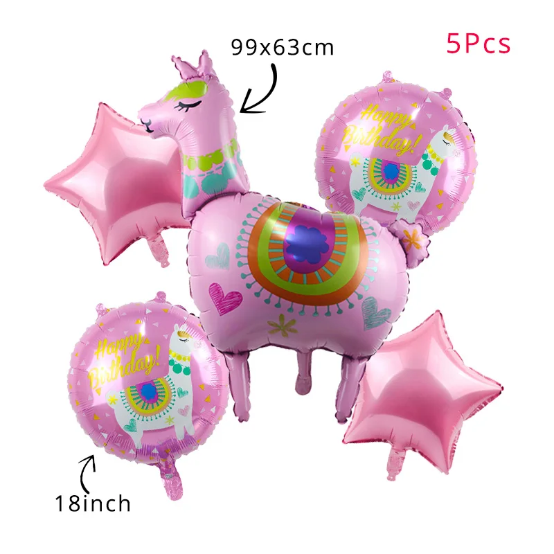 5pcs balloons set 3 Вечерние шары из альпаки и ламы, набор шариков из ламы и кактуса, фольгированные шары для детей, украшения для дня рождения, воздушные шары - Цвет: 5pcs balloons set 3