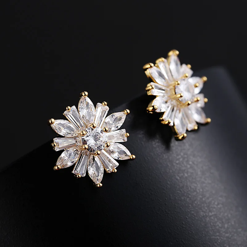 SIPENGJEL трендовые серьги с блестящим кристаллом Цирконом и подсолнухом золотые