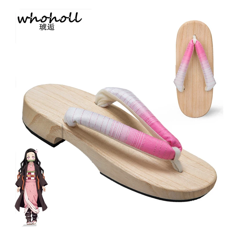 

WHOHOLL Anime Demon Slayer Cosplay Costumes Kamado Nezuko Geta Slippers Japanese Wooden Clogs for Women Kimono Flip-flops Shoes