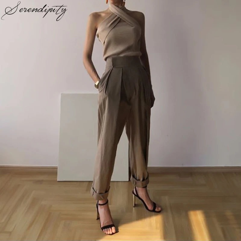 Women Sweater Knit Slim Sleeveless Hollow Out Halter Pullover Winter Autumn Cotton Elegant Apricot Backless Sexy Solid | Водолазки