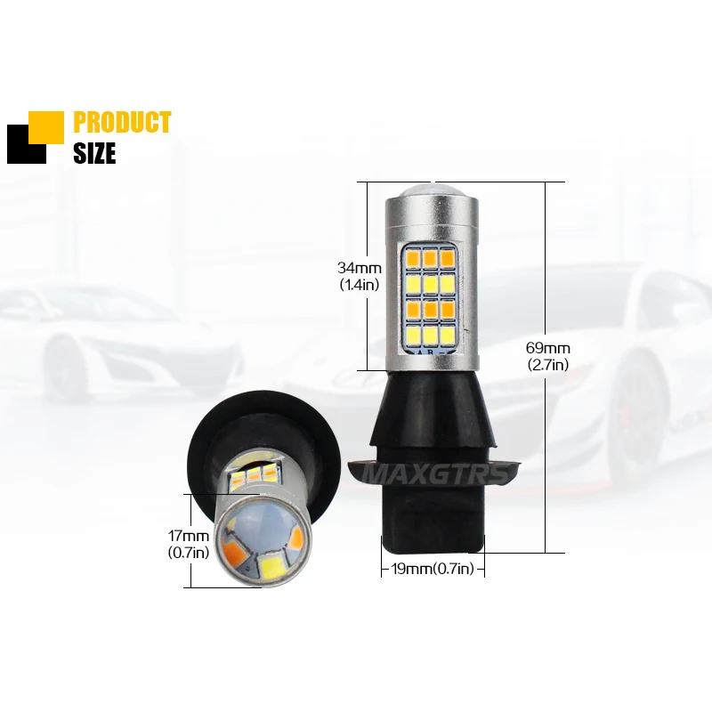 2x Двухцветные светодиодные лампы 42SMD 2835 T20 7440 W21W для передних поворотных огней