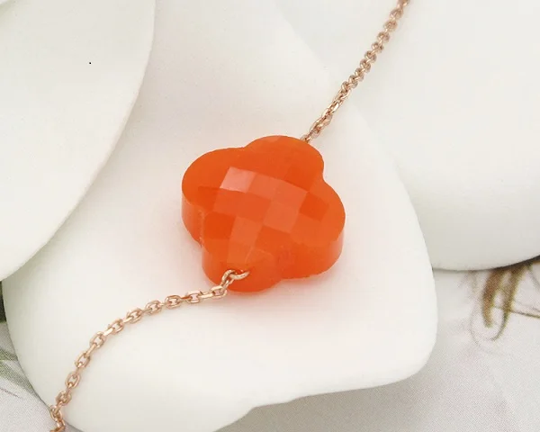 Orange Модные ювелирные изделия кристалл счастливый Четырехлистный Клевер розовое золото браслет для женщин подарок 10 цветов - Окраска металла: Orange