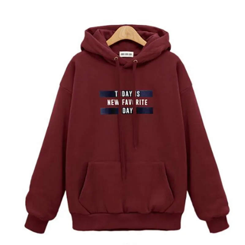 

New European Winter 2017 Hooded Printed Letters Women's Sweatshirt Thicken XL Female Hoodies Pullovers Long Sleeve Clothing