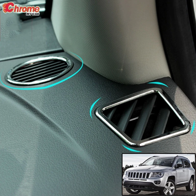 Для автомобиля Jeep Compass Patriot переднее верхнее вентиляционное отверстие выход приборной панели автомобиля хромированная Накладка для автомобиля 2011 2012 2013 аксессуары ободок
