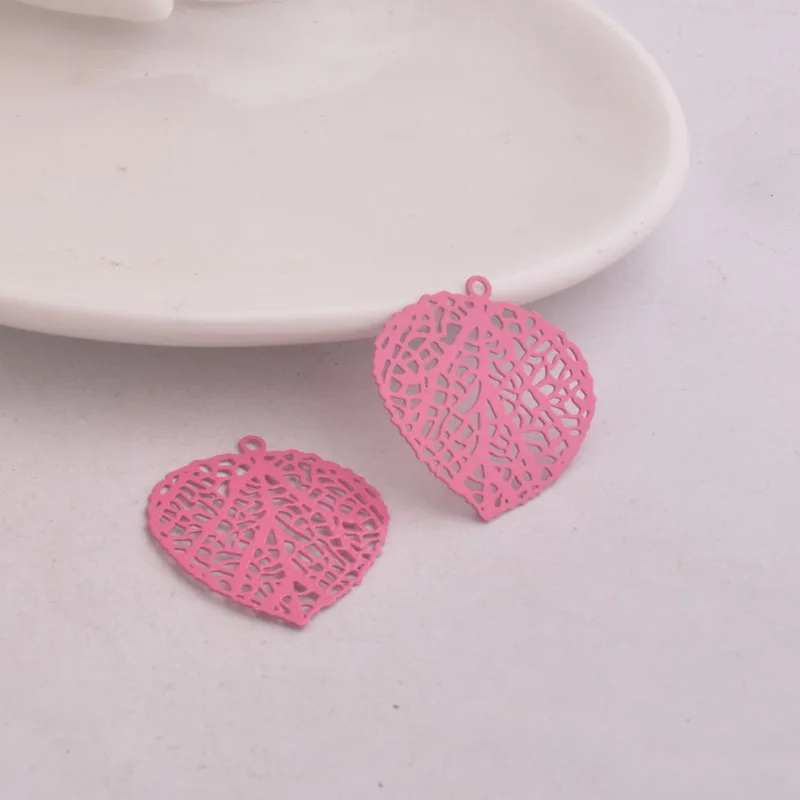 50pcs AC4515 25mm*26mm Leaves Prints Charms Brass Metal Hearts Jewelry Accessories