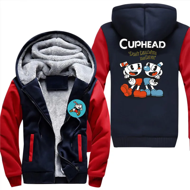 Прямая доставка cuphead Толстовка Для мужчин пальто плюс бархат толстовка Размеры