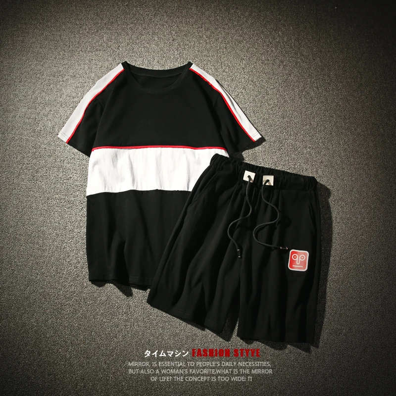 Модный летний короткий комплект мужские повседневные Лоскутные цветные костюмы