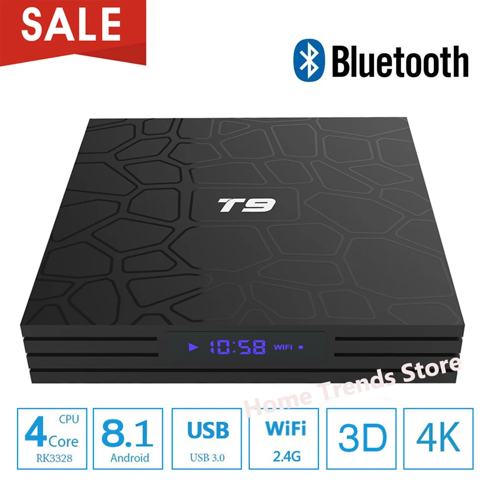Новый T9 Smart Android 8 1 ТВ бокс 4 Гб 32 Rockchip RK3328 1080P H.265 4K USB 3 0 телеприставка WIFI Bluetooth pk