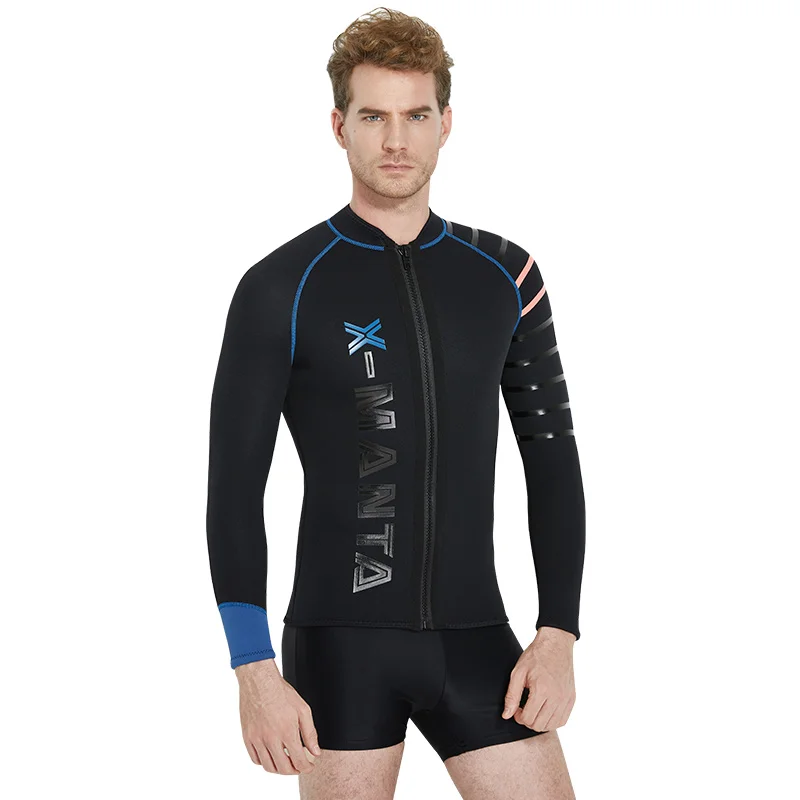 

3mm Neoprene Men's Wetsuit Jacket Front Long Sleeve Full Zip Top Cool Man Snorkeling Diving Sucba Wet Suit Black Dive & Sail