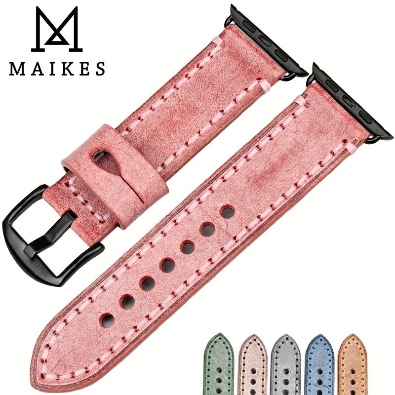 Ремешок MAIKES из натуральной кожи для Apple Watch Band 44 мм 40 42 38 Series SE 6 5 4 3 2 iWatch|watchband for apple