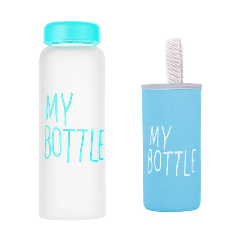 Пластиковая бутылка My bottle 500 мл, бутылка для воды для питья, прозрачная или матовая, Спортивная, корейский стиль, термостойкая, герметичная - Цвет: ms blue and sleeve
