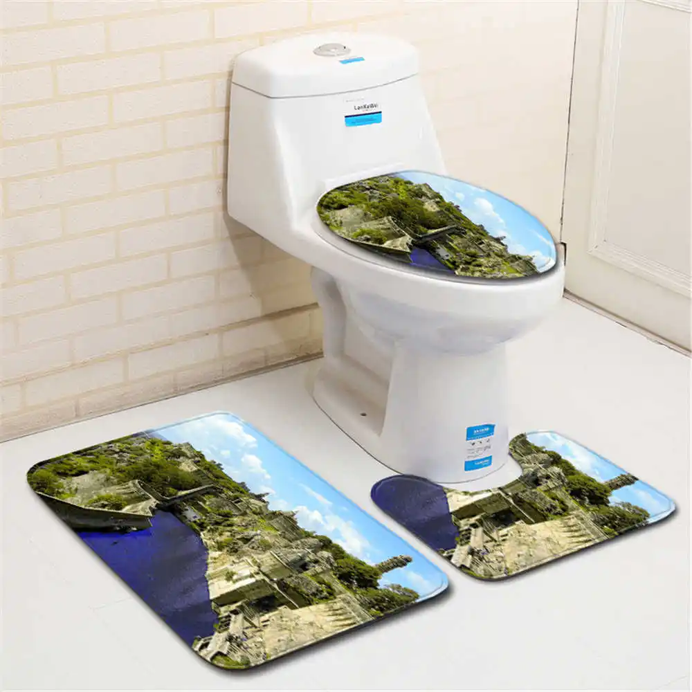 

Nordic 3Pcs Bath Mat Set Flannel Anti Slip Bathroom Toilet Shower Room Decor Rug Carpet Bathroom Bath Mat Set