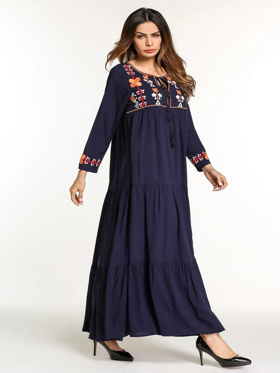 Мусульманское женское платье Abayas Дубай вышивка длинное мусульманское Большие