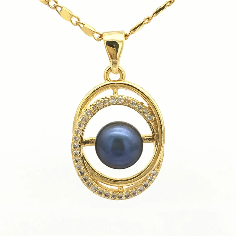 Lady's 5 colors new design white/black/purple/grey/pink 14mm natural freshwater pearls 18kgp inlay zircon pendant with chain 05 |