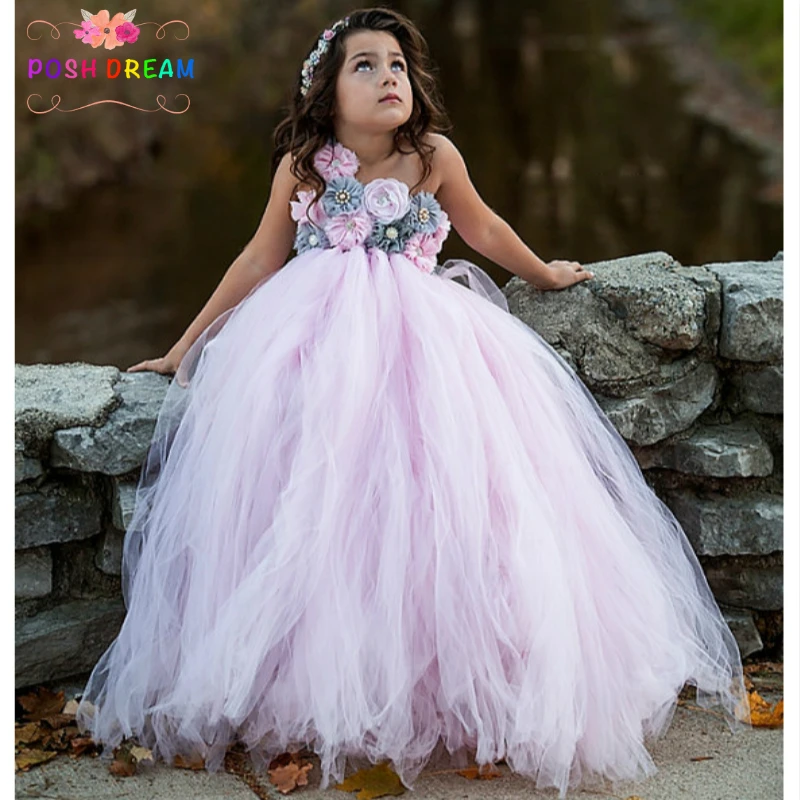 Girl Dress Princess Pink Flower Dresses Beautiful Grey Children for Girls 14year | Детская одежда и обувь