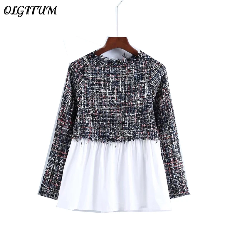 Женская твидовая блузка с длинными рукавами 2 вида цветов осень 2019 |